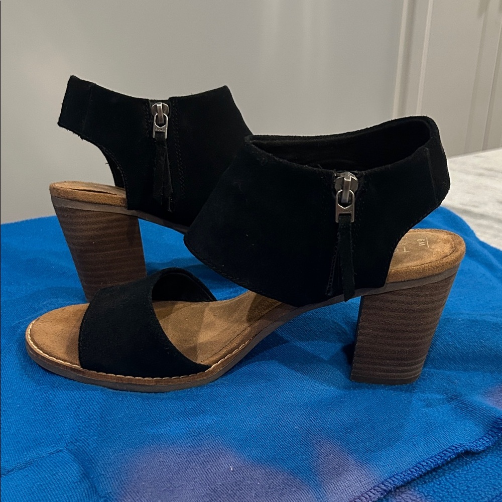 Toms Black Suede Block Heel Sandals for Women